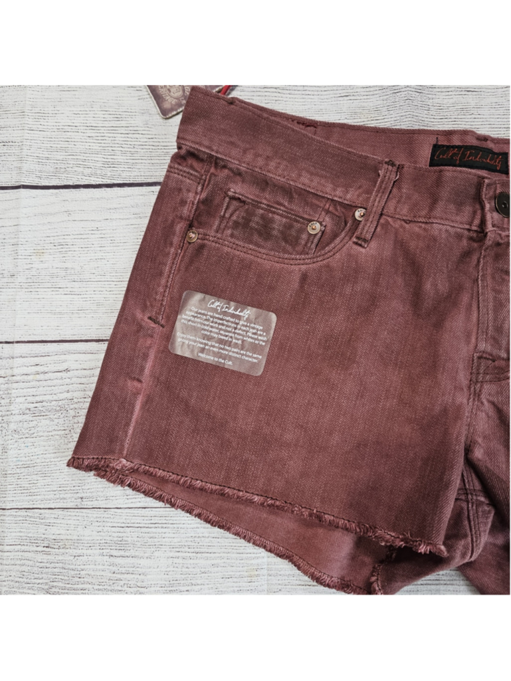 NWT Cult of Individuality maroon/burgundy shorts, frayed edge, sz 28 - Picture 3 of 9